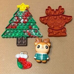 Lot Of 4 Christmas Popit Fidget Popper/Squishy Toys For Stocking stuffers